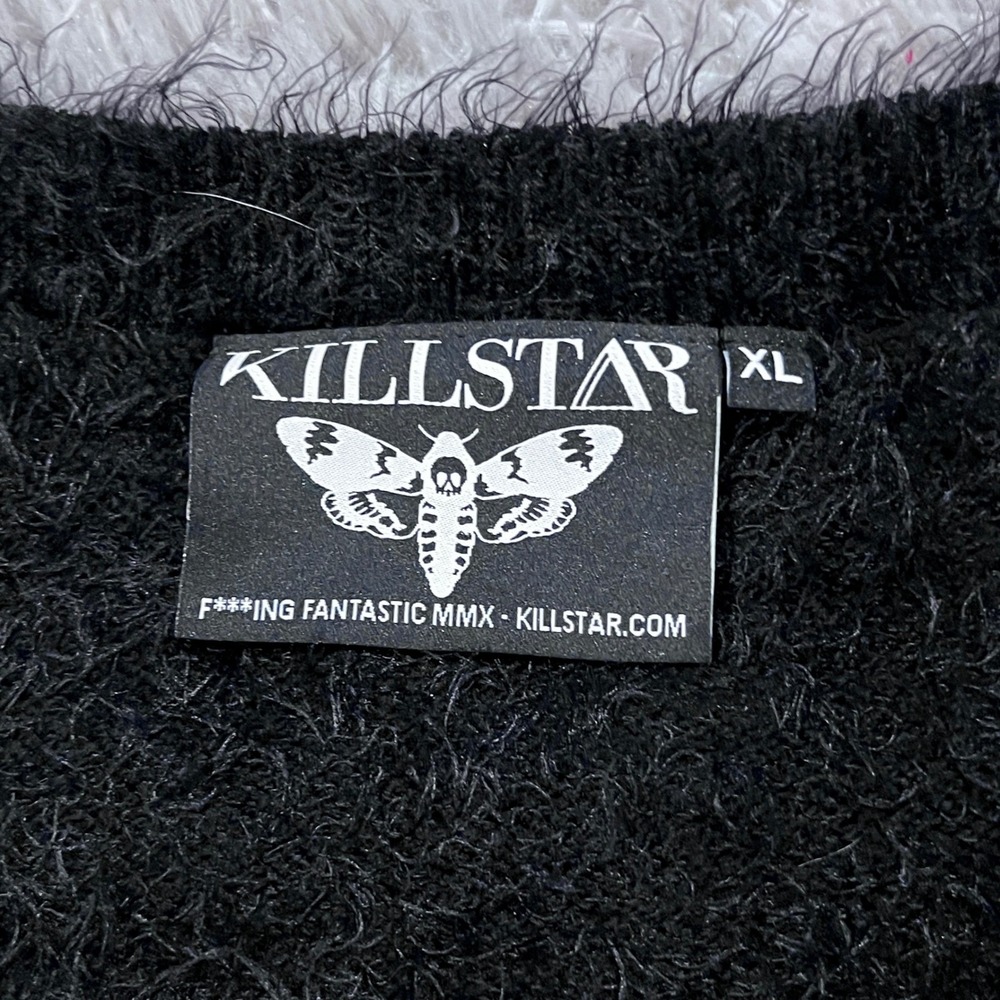 KILLSTAR Black Fuzzy DEAD Graphic Knit Cropped Sweater Goth Grunge Witchy XL - Picture 3 of 12